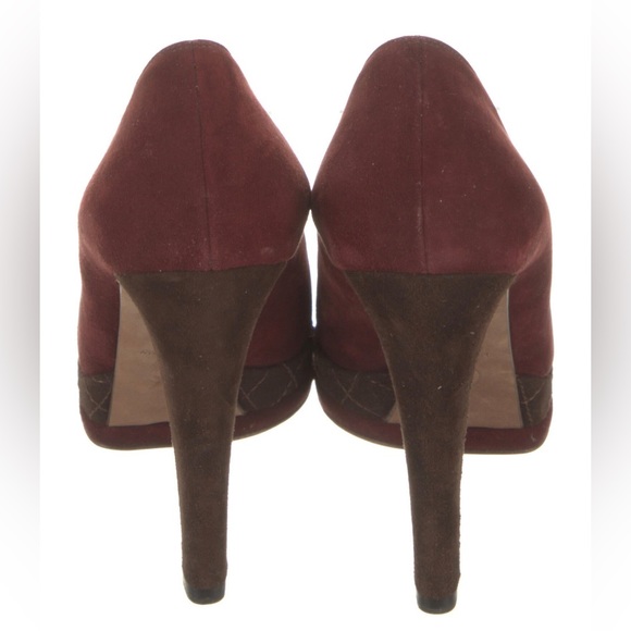 CHANEL Platform Pump Burgundy Brown Toe Cap SHOES Suede Stiletto Heels EU 37.5 - Picture 4 of 5